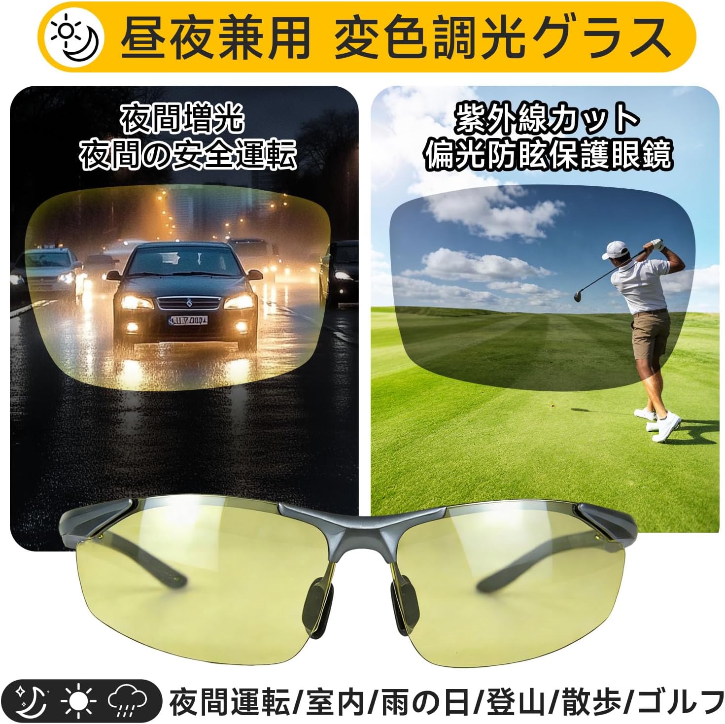 Amazon.co.jp: [YAYGOD] 調光サングラス 夜間増光 昼夜兼用 偏光